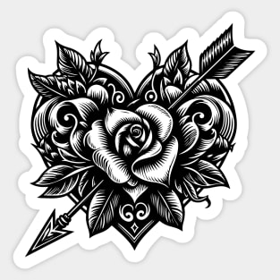 Tattoo with heart rose and arrow Sticker